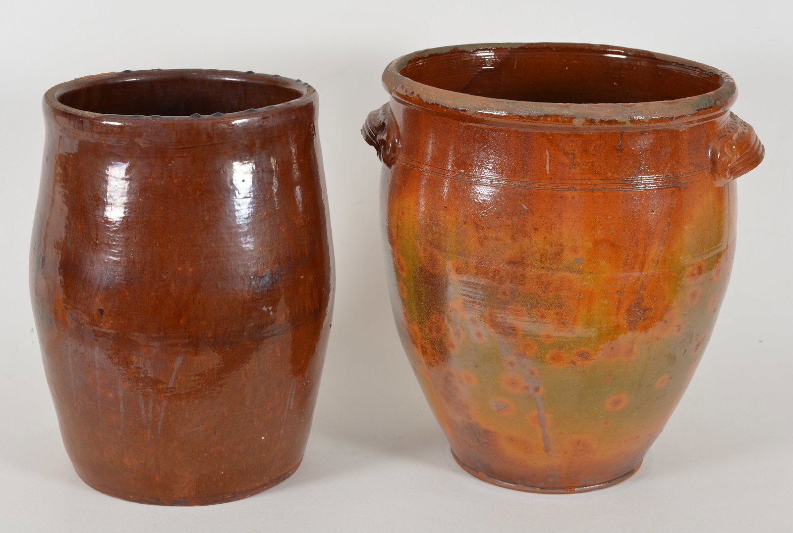 2 Large redware glazed crocks, 19th Century Heights 18.75 and 18 in. (1 of 8)