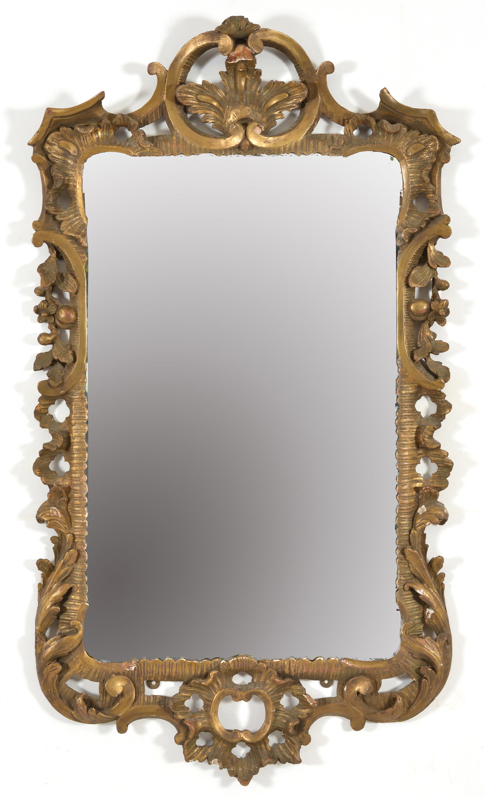 Georgian gilt gesso Rococo looking glass, 18th Century. Newer mirror glass. 56 x 31 in. (1 of 3)