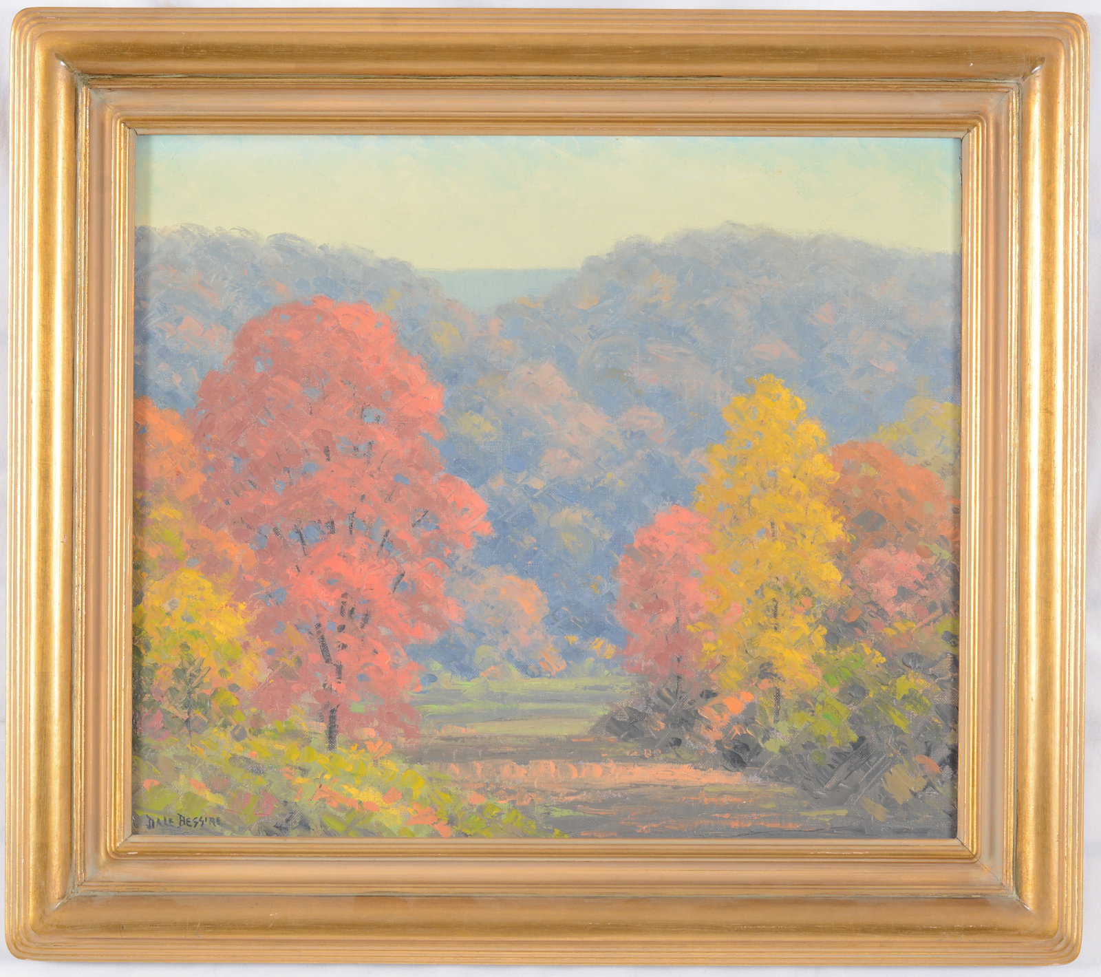 Dale Bessire. Indiana/Ohio. "Long Shadows". 1954. Autumn river landscape. Signed lower left. Oil on (1 of 6)