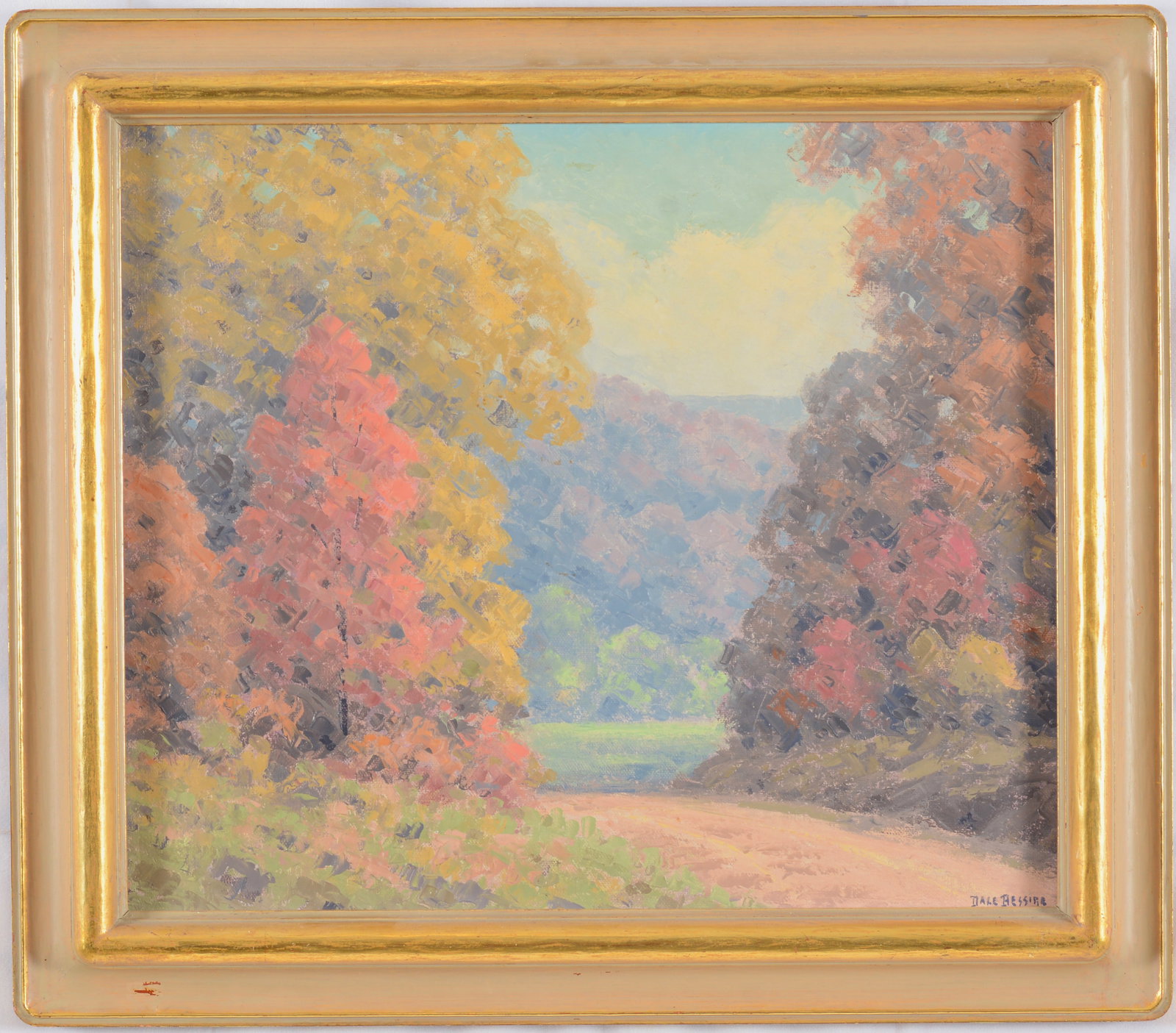 Dale Bessire. Indiana/Ohio. "Autumn Sunlight". Fall landscape with country road. Oil on canvas. (1 of 7)