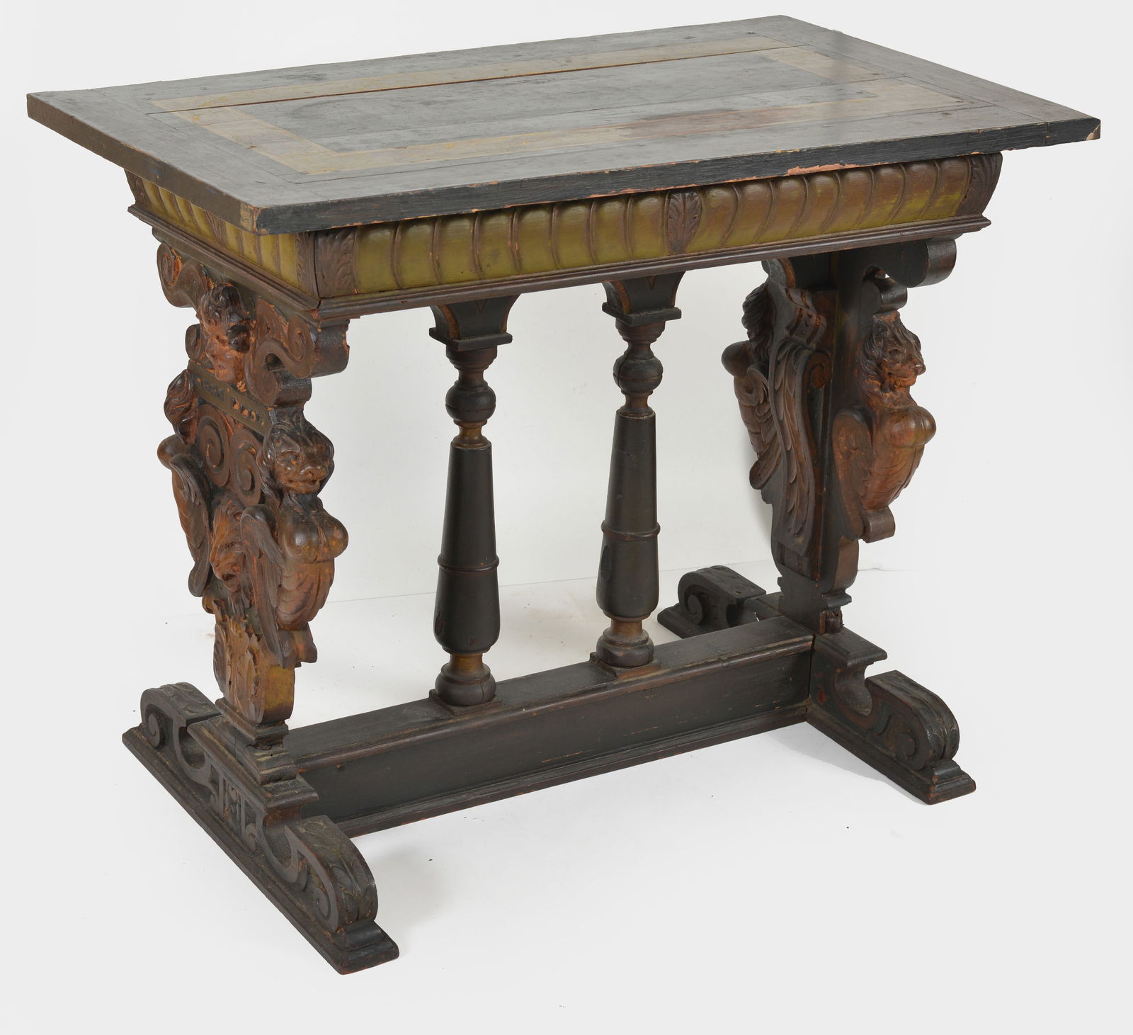 Provincial style figural carved table with gadroon apron and griffon supports, late 19th Century. (1 of 7)