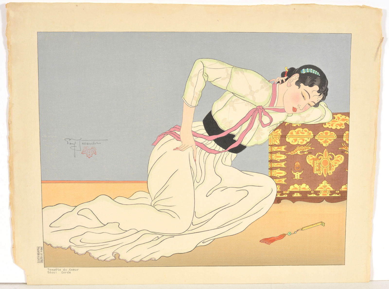 Paul Jacoulet, France/Japan. Tempete du Coeur. Original colored woodblock (1 of 3)
