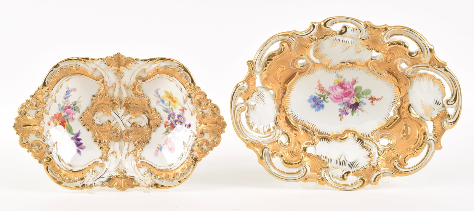 2 Meissen gilt hand painted porcelain dishes. Raised gilt foliate scrollwork decoration with floral (1 of 8)