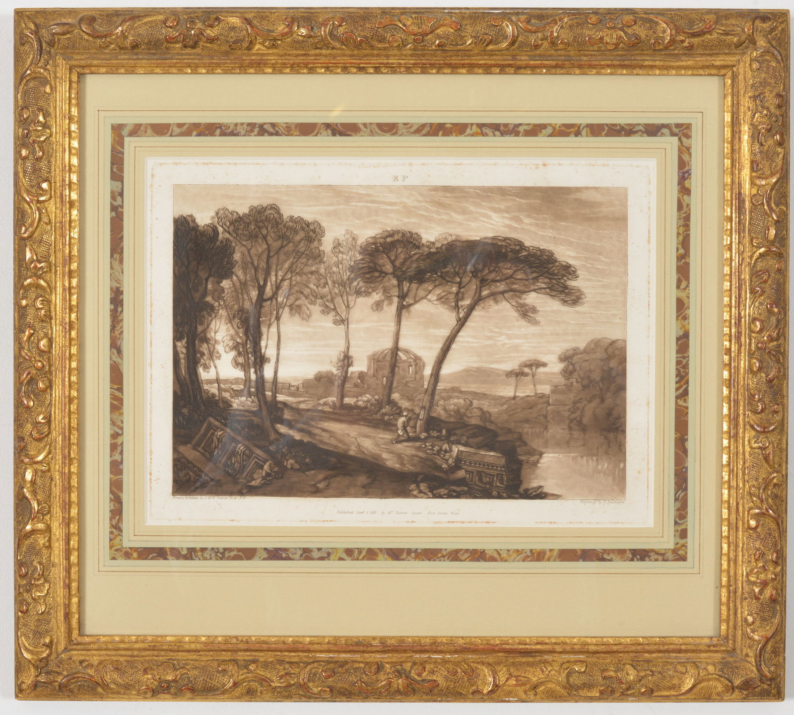 Engraving after J. M. W. Turner. Mezzotint "The Hindoo Worshipper". Gallery label verso. Framed and (1 of 4)