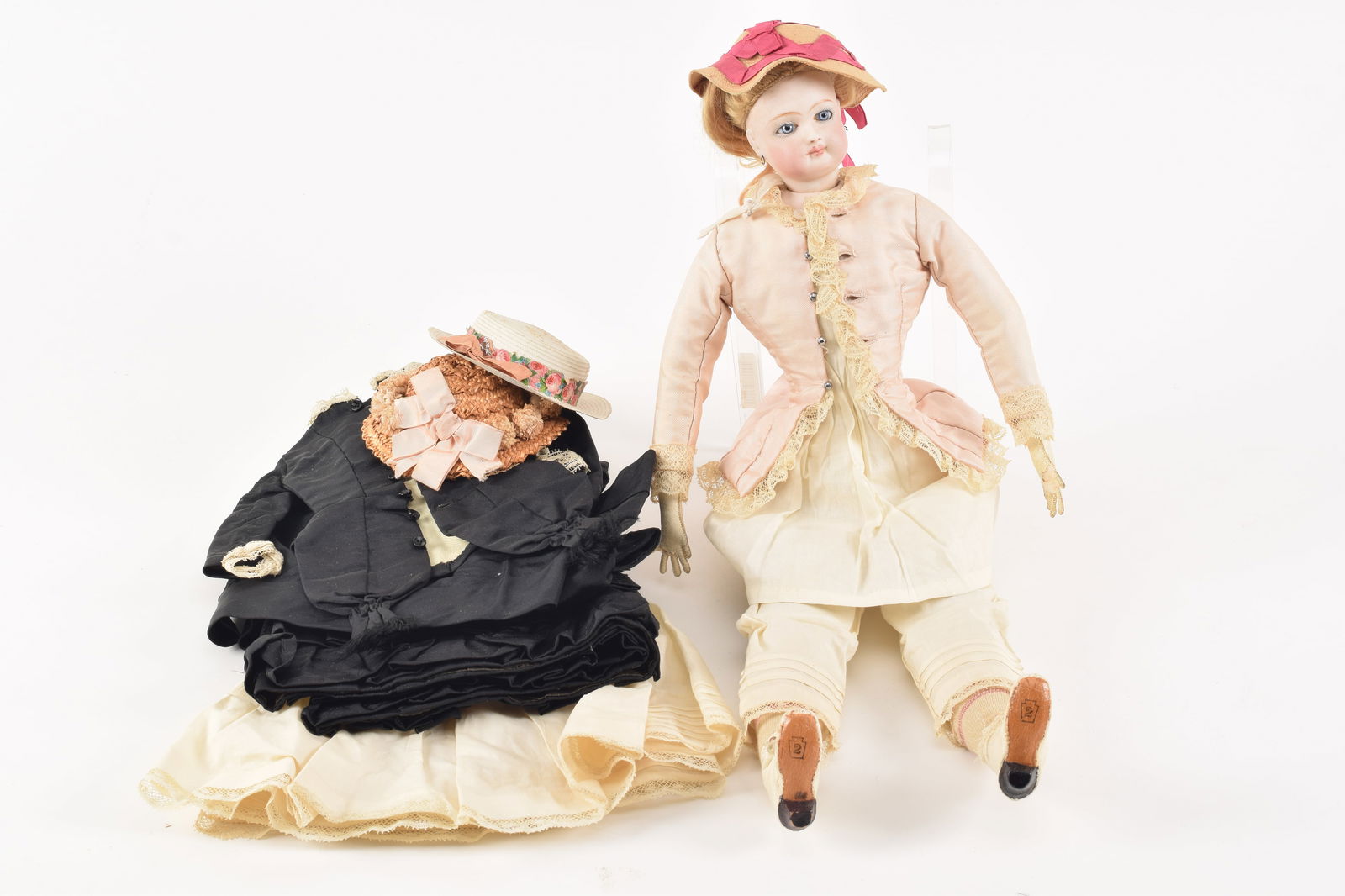 19th century fine French Fashion poupee bisque doll with closed mouth and blue paperweight eyes. (1 of 13)