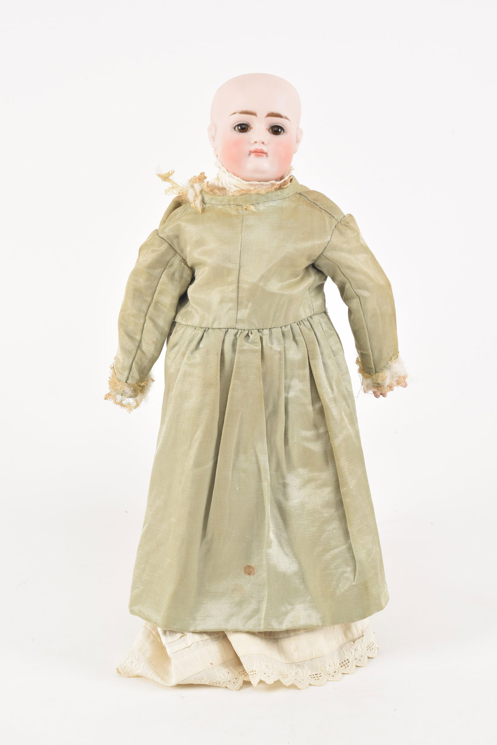 19th century French bisque fashion doll. Closed mouth with brown paperweight moving eyes. Marked in (1 of 8)
