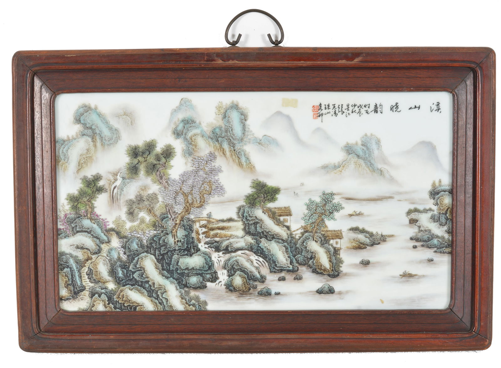 Porcelain plaque. China. First half of the 20th century. Famille verte palette landscape with (1 of 7)