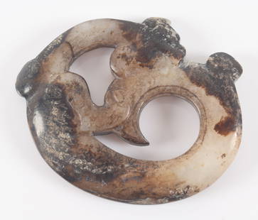 Jade Chih Lung. China. Ming period or earlier. Grey stone with black markings. 2in.: Jade Chih Lung. China. Ming period or earlier. Grey stone with black markings. 2in.