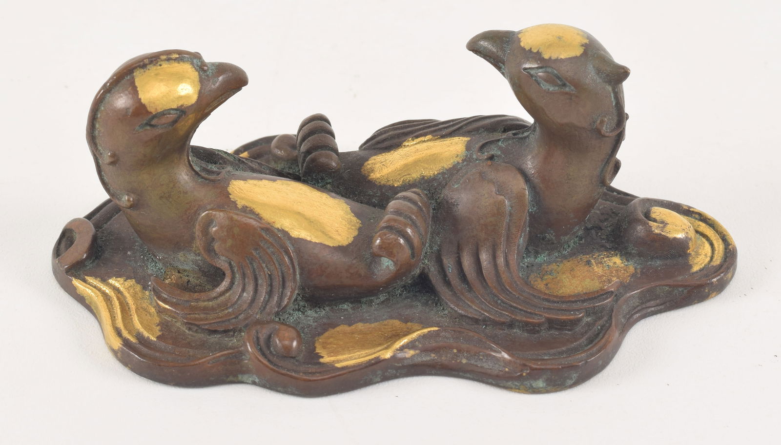 Bronze paper weight. China. Chien Lung mark (1735-1796) and of the period. "Sun spot" gilt (1 of 7)