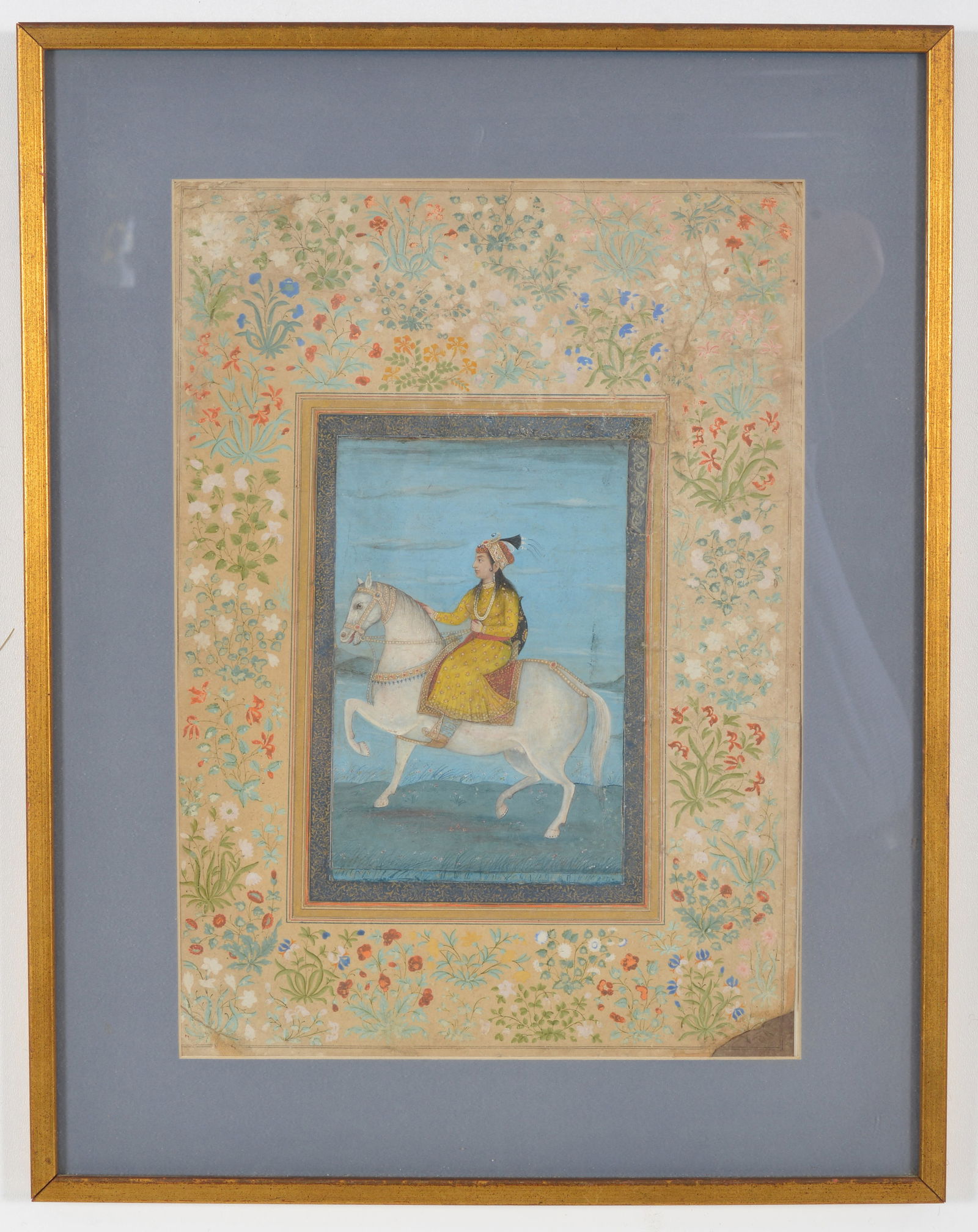 Mughal miniature painting. India. 17th century. Portrait of a princess on a jeweled caparison white (1 of 9)