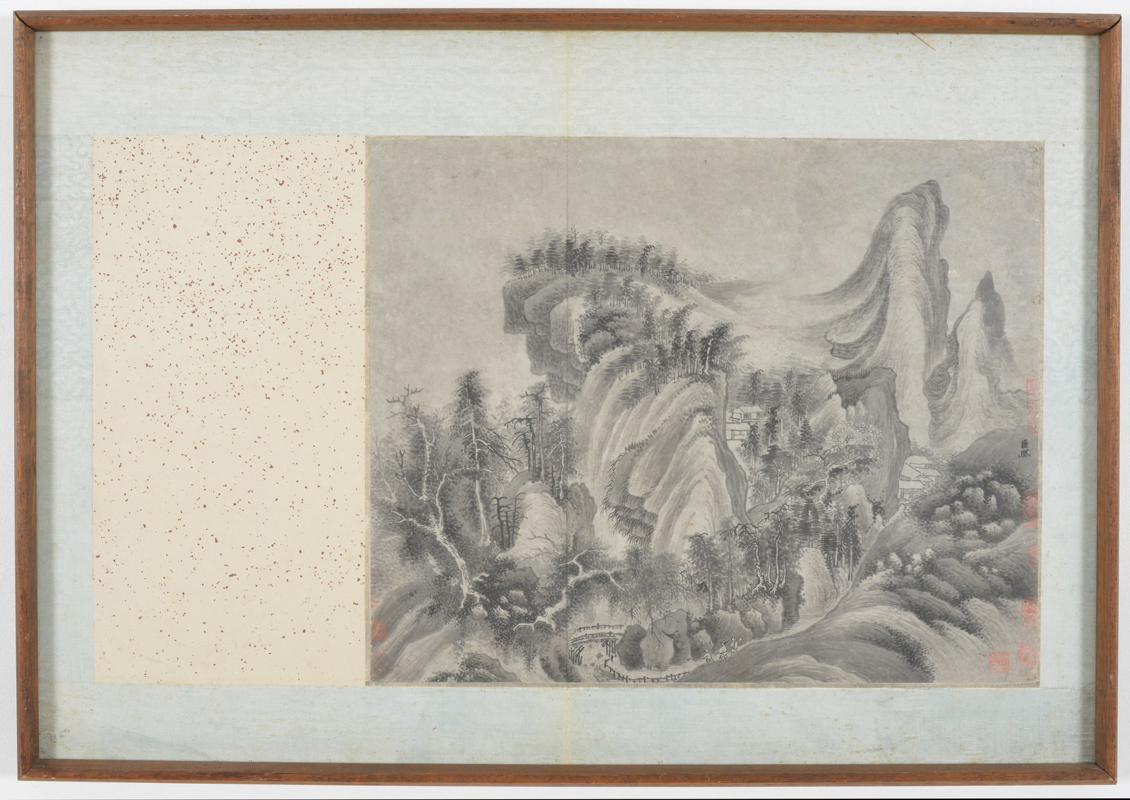 Album leaf. China. 18th century or earlier. Ink on paper. Mountain landscape. Signed and with 9 (1 of 5)