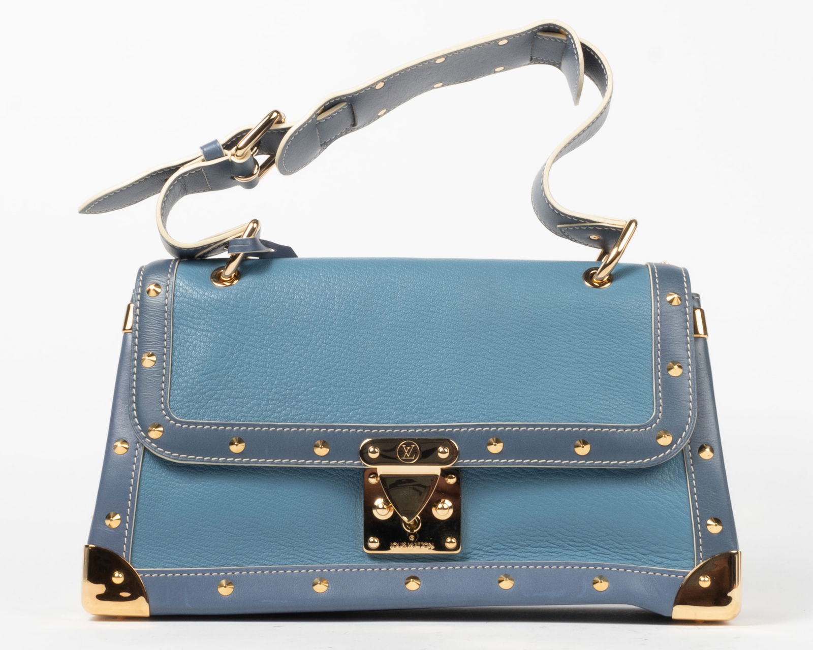 Louis Vuitton light blue Suhali leather shoulder bag. Gold metal studs and metal corners. Gold metal (1 of 9)
