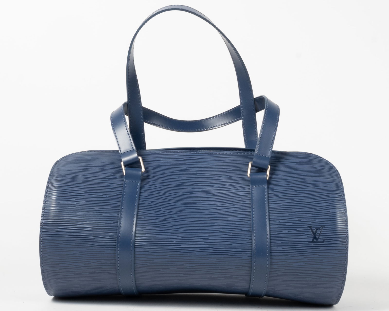 Louis Vuitton Leather Soufflot bag in Slate blue with attached eye glass case. One interior zippered (1 of 8)