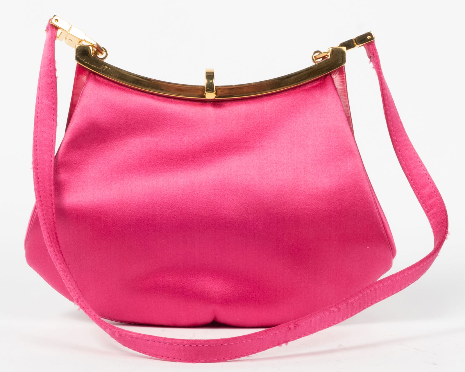 Gianni Versace hot pink satin evening bag. With gold metal trim and clasp. Detachable strap. 8-1/2" (1 of 5)