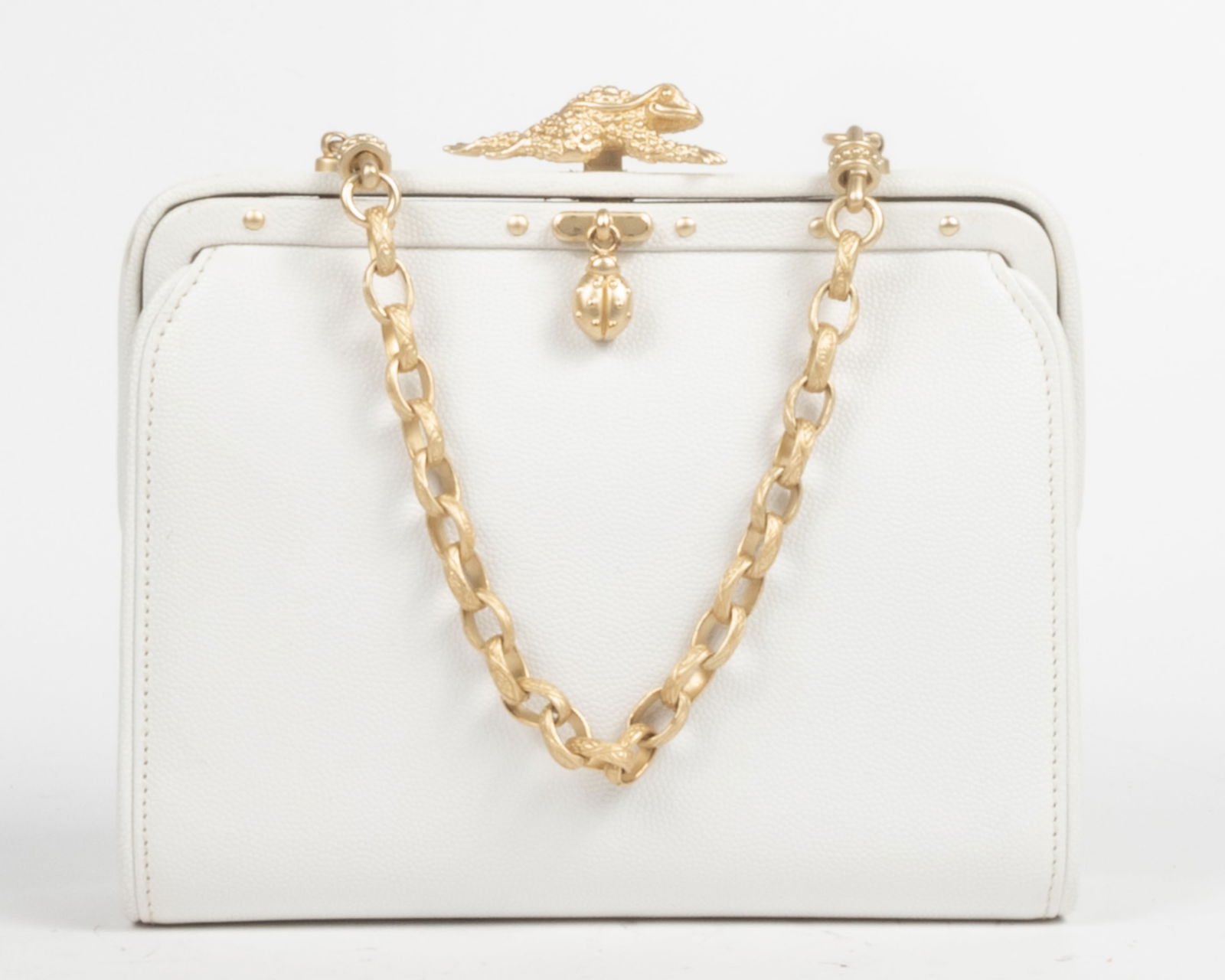 Barry Kieselstein-Cord small leather handbag. Ivory color. With frog and lady bug clasp Gold metal (1 of 10)
