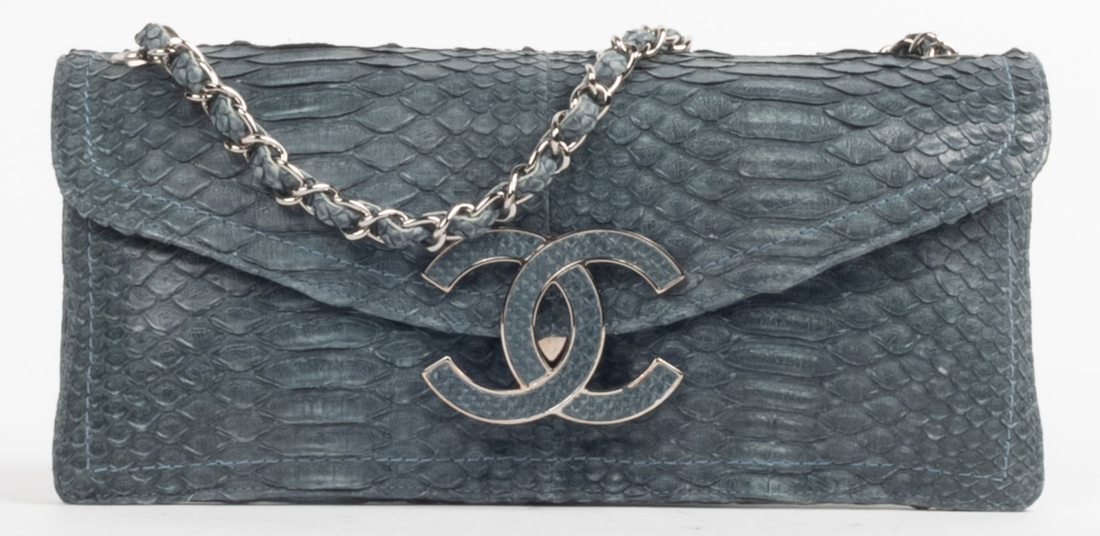 Chanel Exotic Sensual CC Python Snakeskin clutch purse. In deep grey color. Comes with Chanel (1 of 7)
