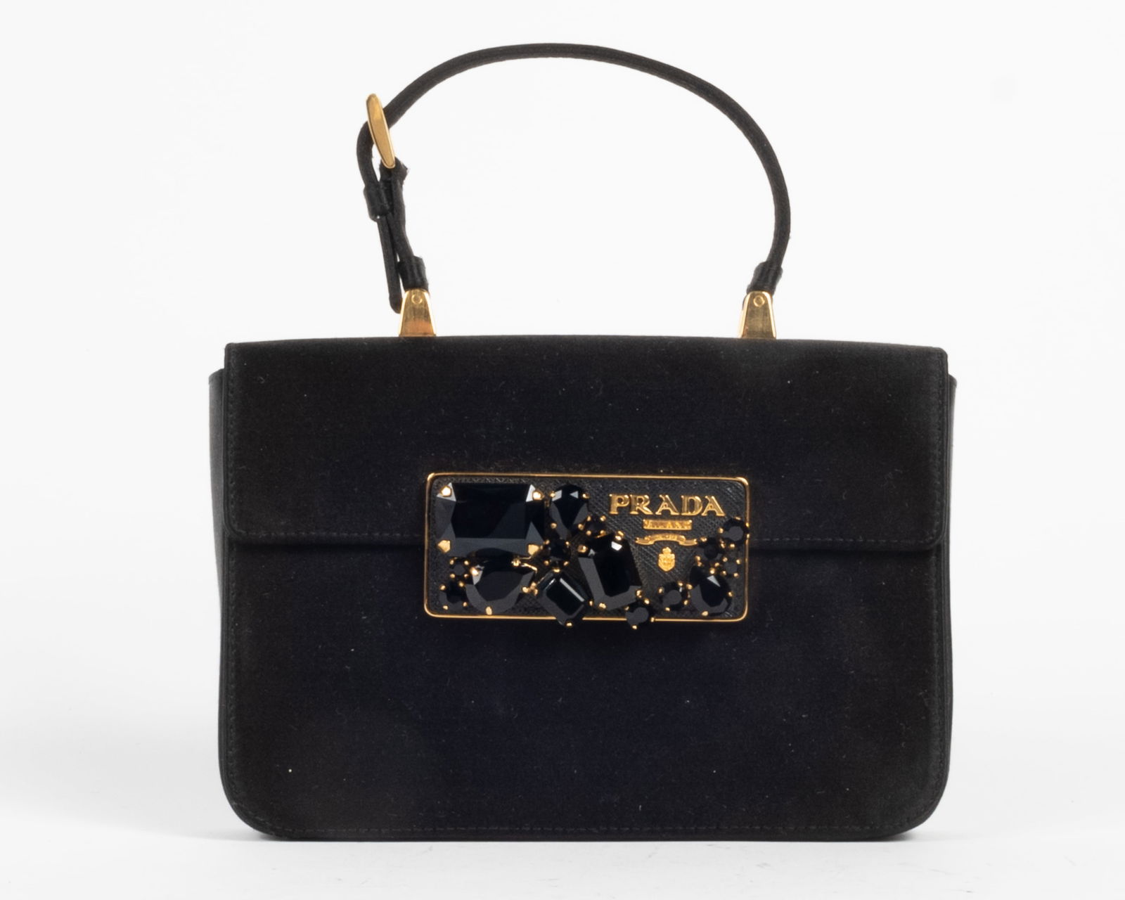 Prada Raso stone satin evening bag. In black satin with onyx style black stone embellishments on (1 of 8)