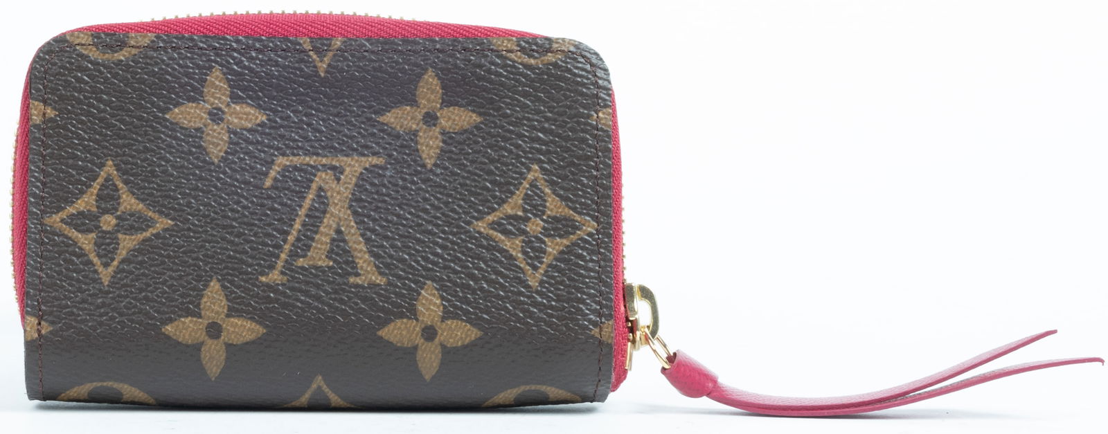Louis Vuitton zippered card wallet with fuscia trim. Classic Louis Vuitton monogram pattern. Fuscia (1 of 4)