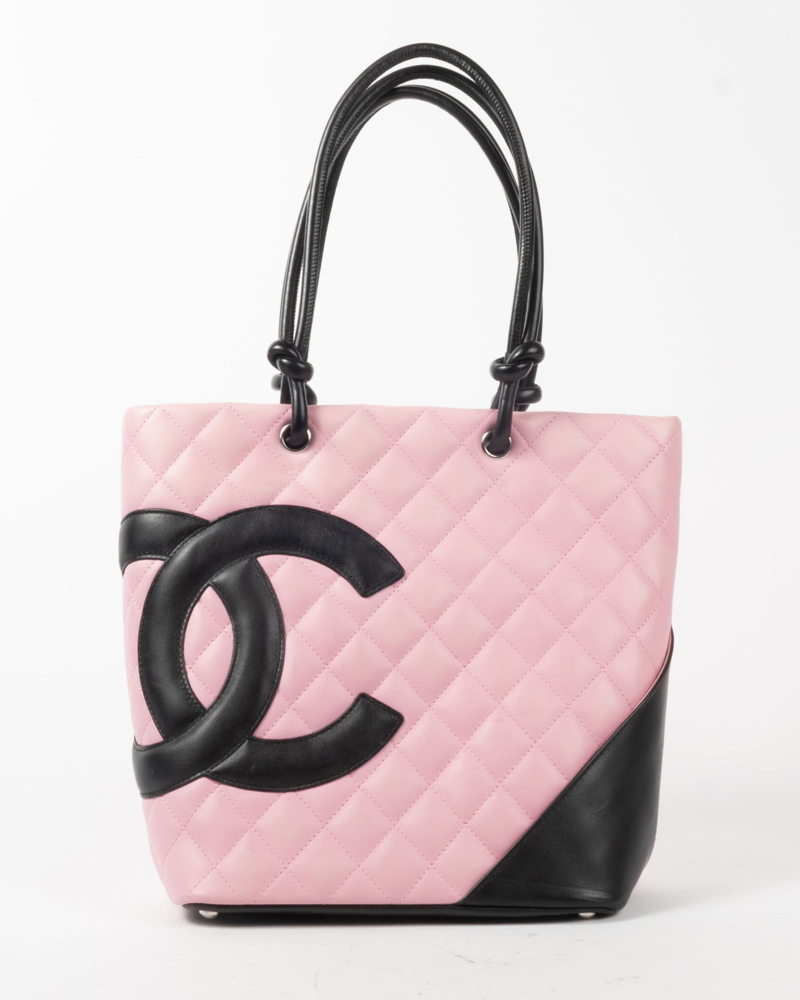 Chanel Cambon quilted calfskin handbag in pink with black leather trim including large CC logo on (1 of 10)