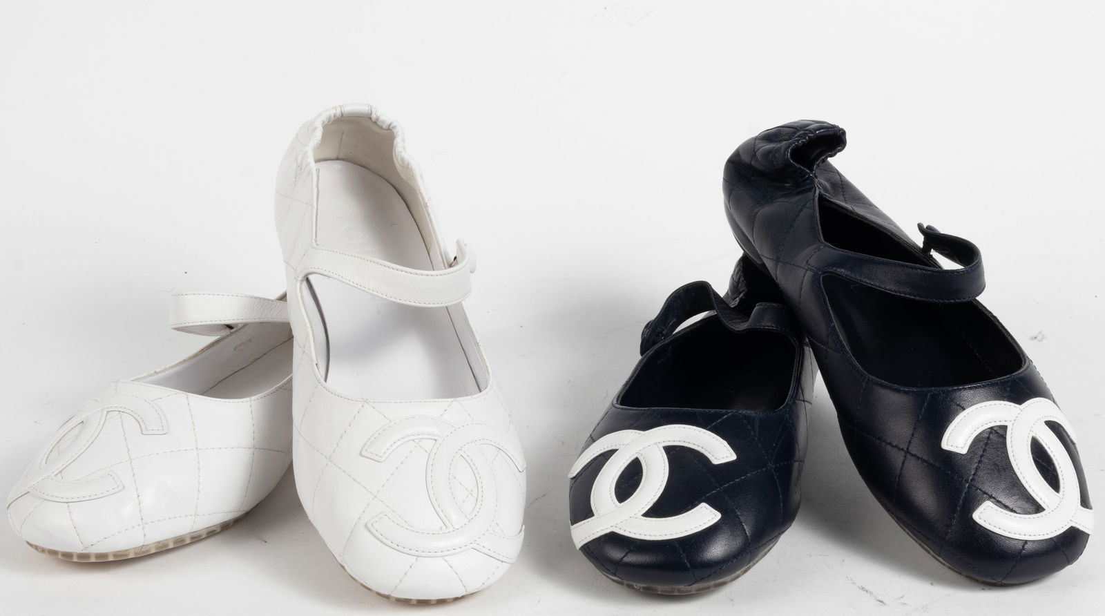 Two pairs Chanel quilted leather ballerina cambon leather flats with straps. (1) Black with large (1 of 11)