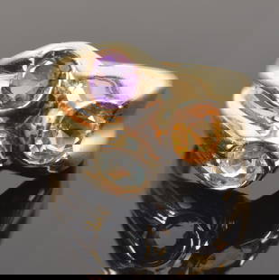 14K gold multi gemstone ring. Amethyst, citrine, and topaz stones. Marked 14K, Italy, and maker's: 14K gold multi gemstone ring. Amethyst, citrine, and topaz stones. Marked 14K, Italy, and maker's mark. Ring size 6.75. 6.6 grams.