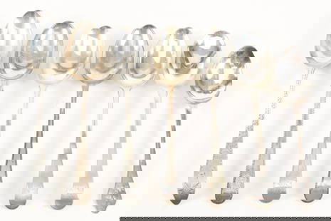 Collection of 7 British sterling silver serving spoons mostly 18th century including Hester Bateman.: Collection of 7 British sterling silver serving spoons mostly 18th century including Hester Bateman. 12.8 ozt.