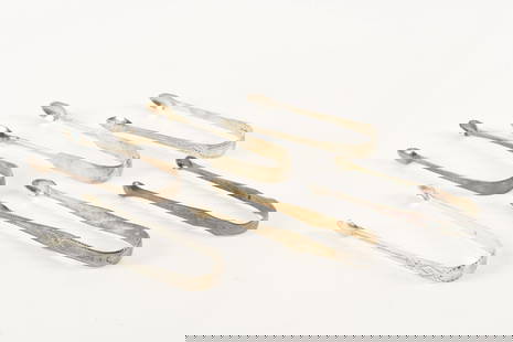 6 Pairs of Georgian sterling silver sugar tongs including three with Dublin hallmarks. 6.7 ozt: 6 Pairs of Georgian sterling silver sugar tongs including three with Dublin hallmarks. 6.7 ozt