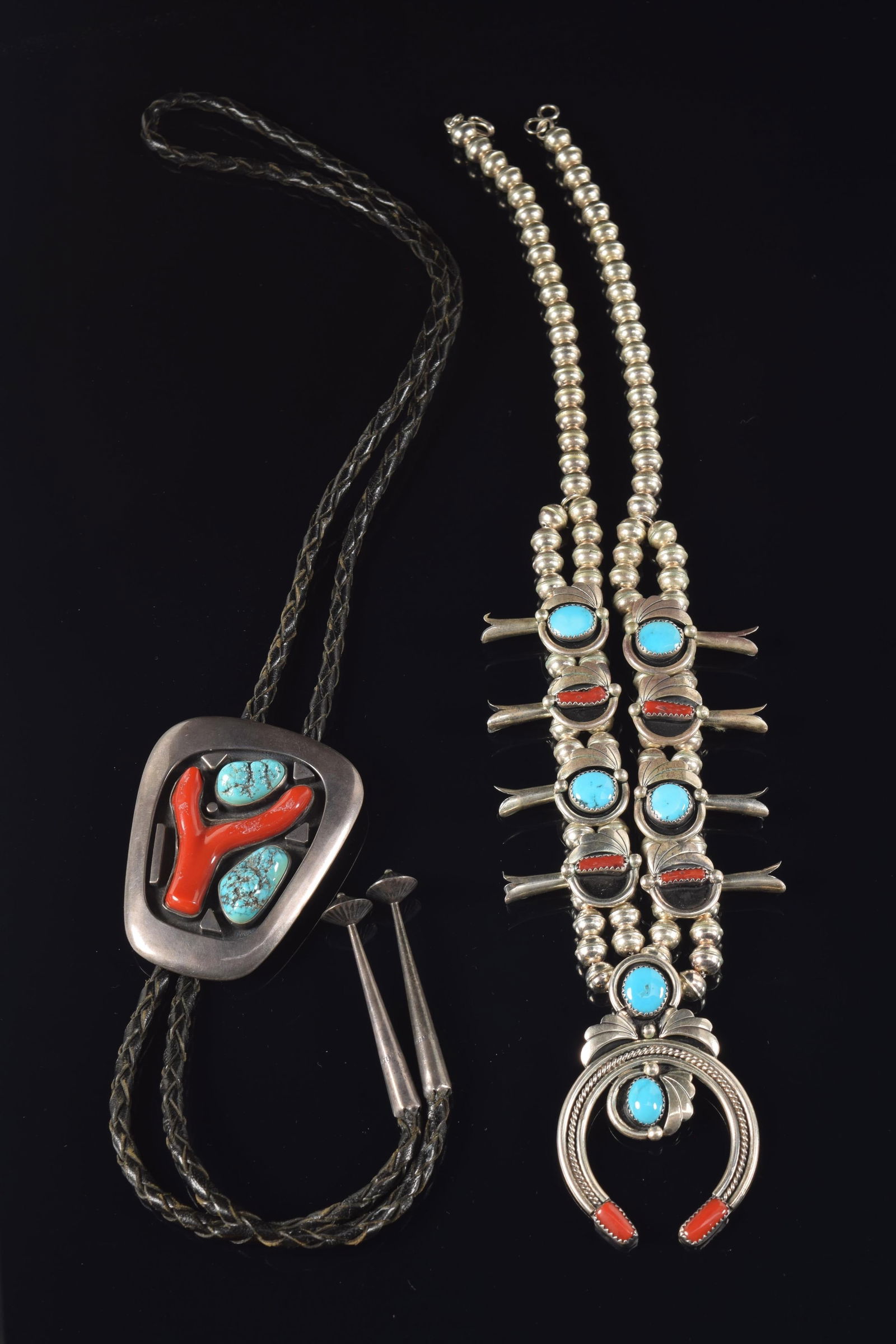 Southwest sterling silver including Frank Patania. 1) Squash blossom form necklace with turquoise (1 of 12)