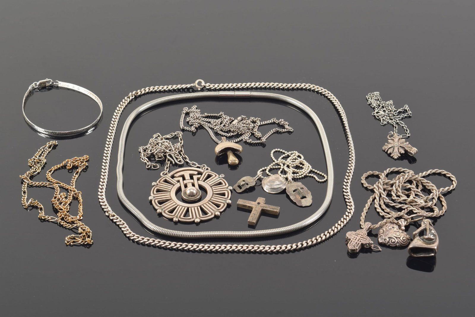 Collection of silver jewelry, including 8 necklaces, some hallmarked sterling with charms, designer (1 of 7)