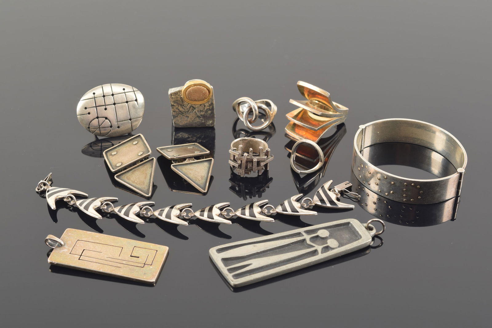 Collection of 12 Mid Century silver jewelry items, some Denmark (1 of 7)