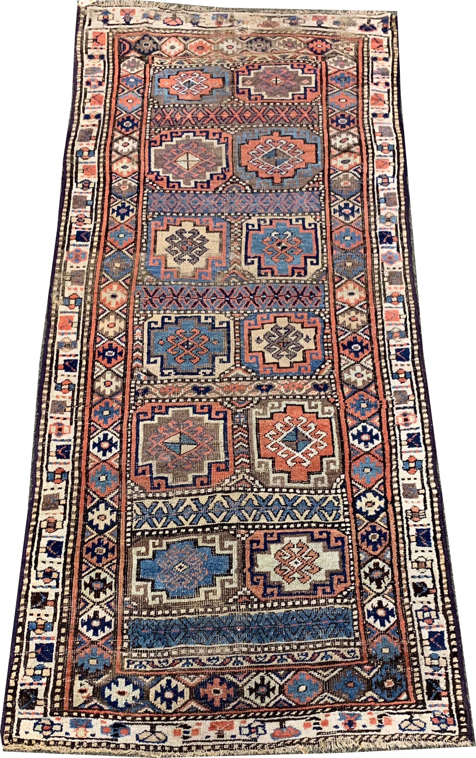 Kurd Rug, Persia, ca. 1875, with latch hook motifs: 8 x 4 ft. (1 of 5)
