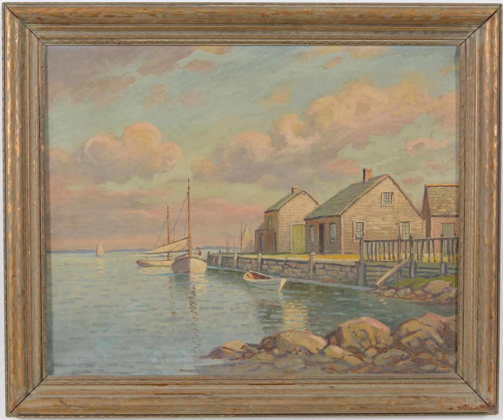William Paskell. New England harbor scene. Signed lower left. Oil on canvas. Framed (1 of 8)