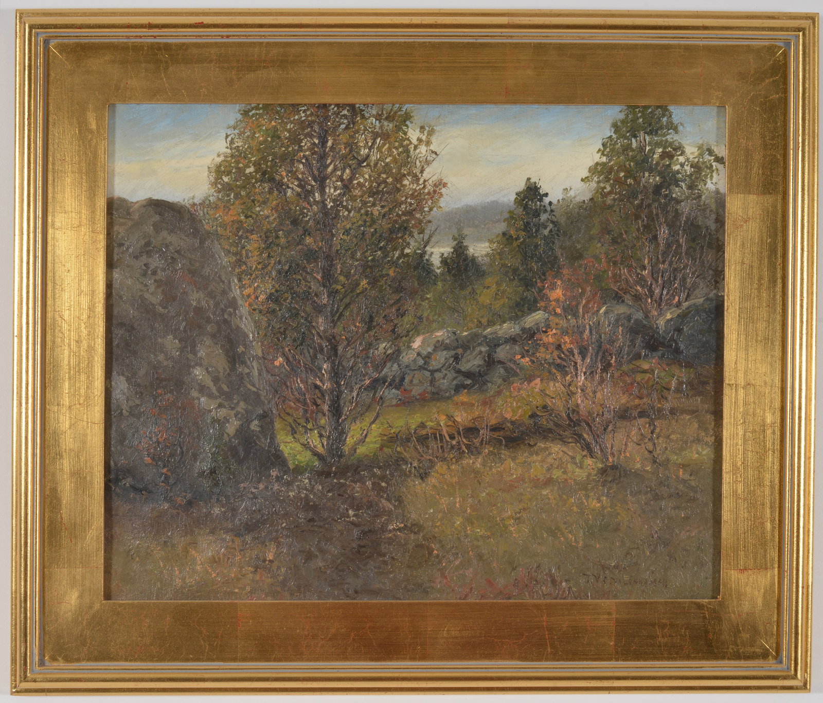 Theodore Valenkamph. Early fall landscape with a stone wall. Oil on canvas. Signed lower right. (1 of 7)
