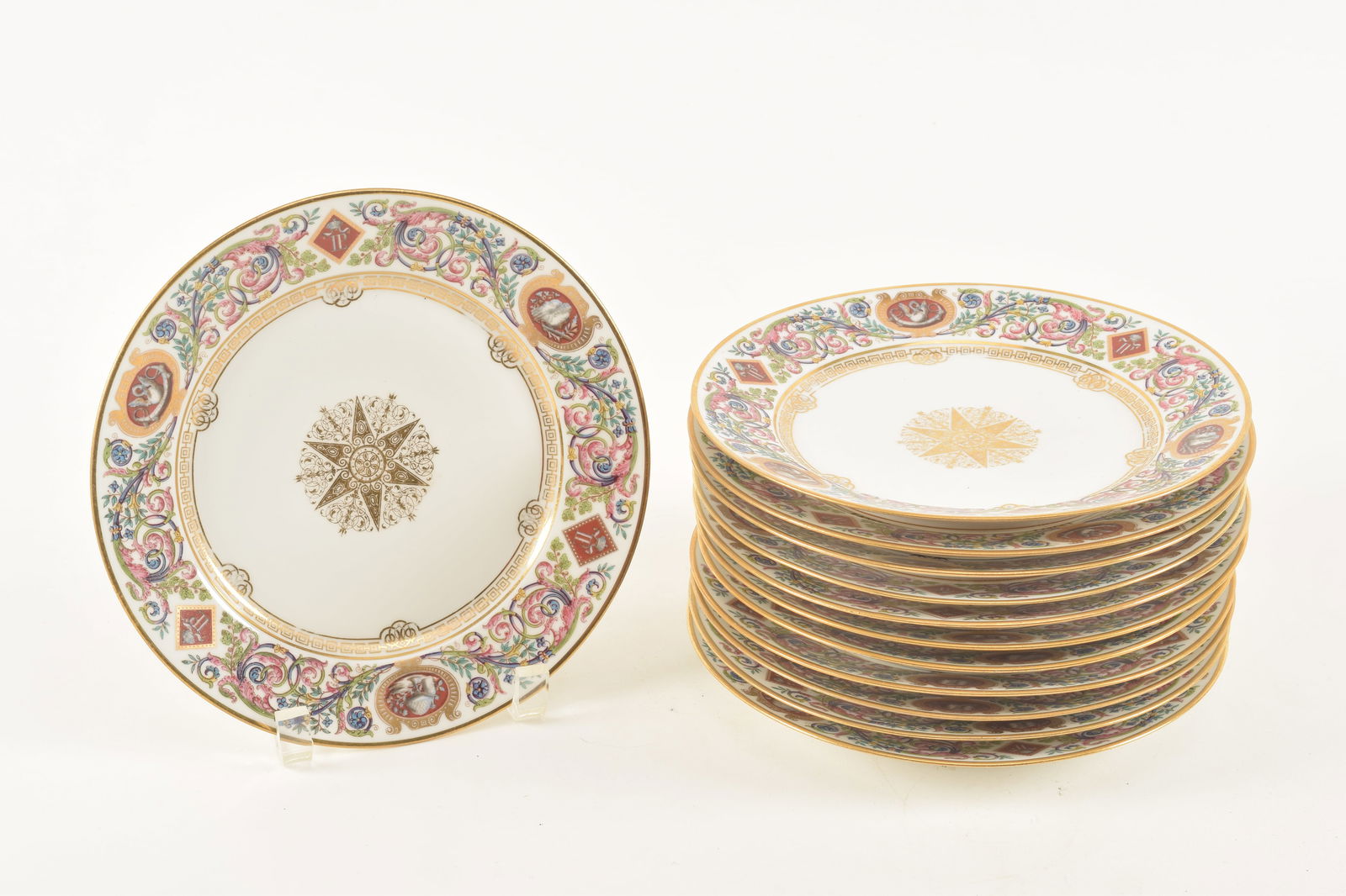Sevres Louis Philippe Chateau Fontainebleau dessert plates, mid 19th century. Set of 12. Marked on (1 of 10)