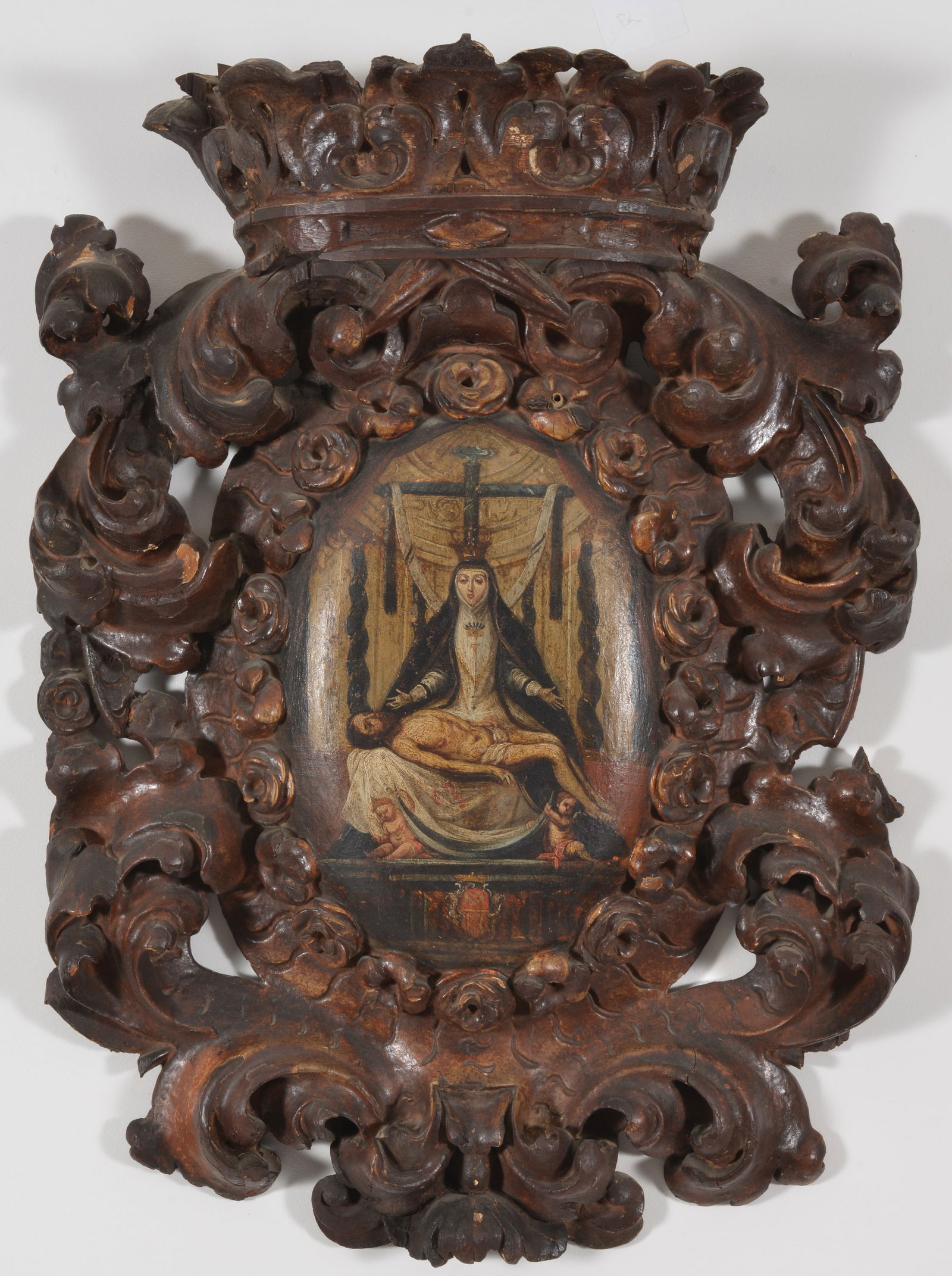 Colonial 18th Century carved reliquary with painting after the 16th Century image of the "Virgen De (1 of 11)