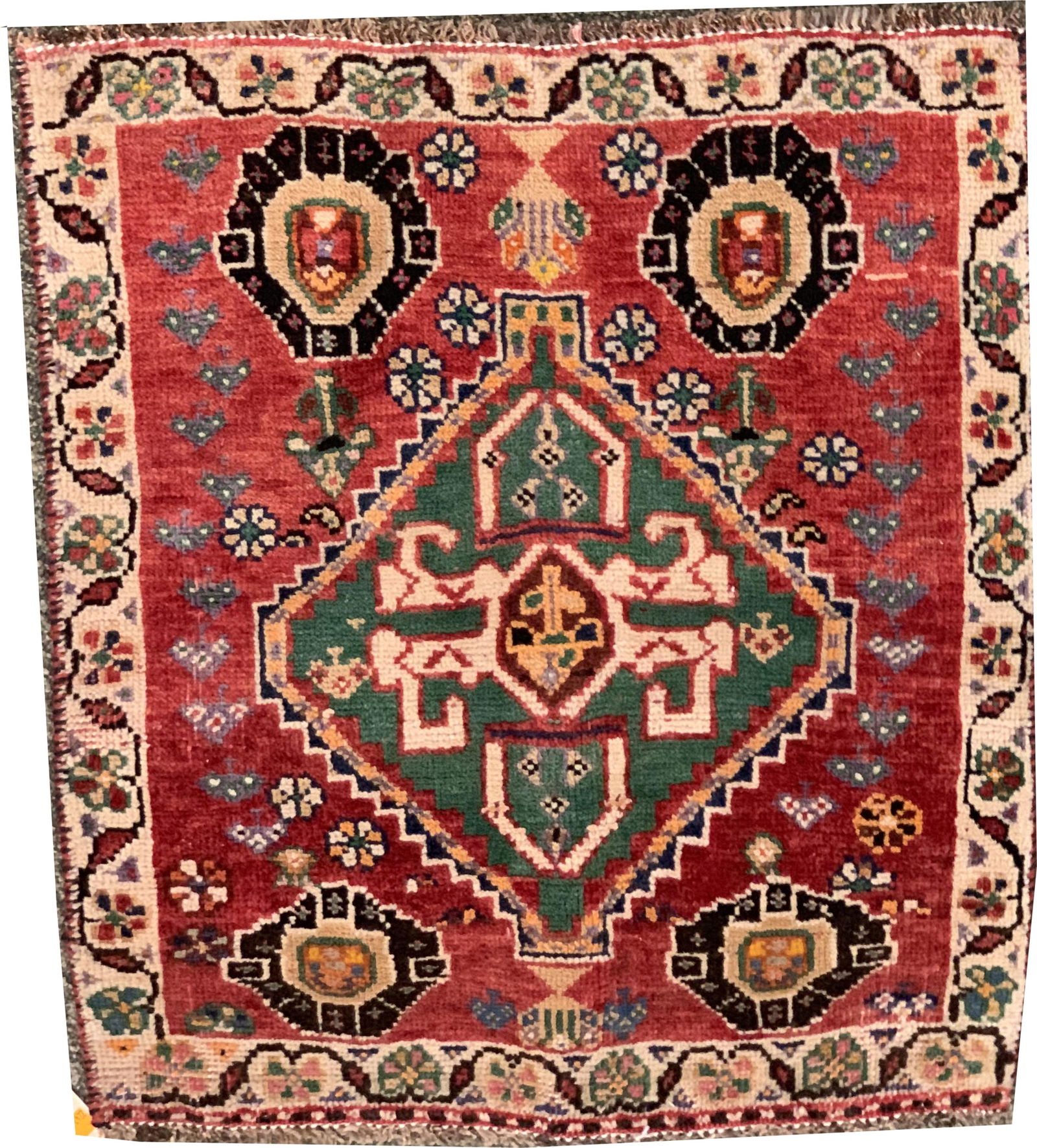 Qashqai bag face with central green diamond. 28 x 23 in (1 of 2)