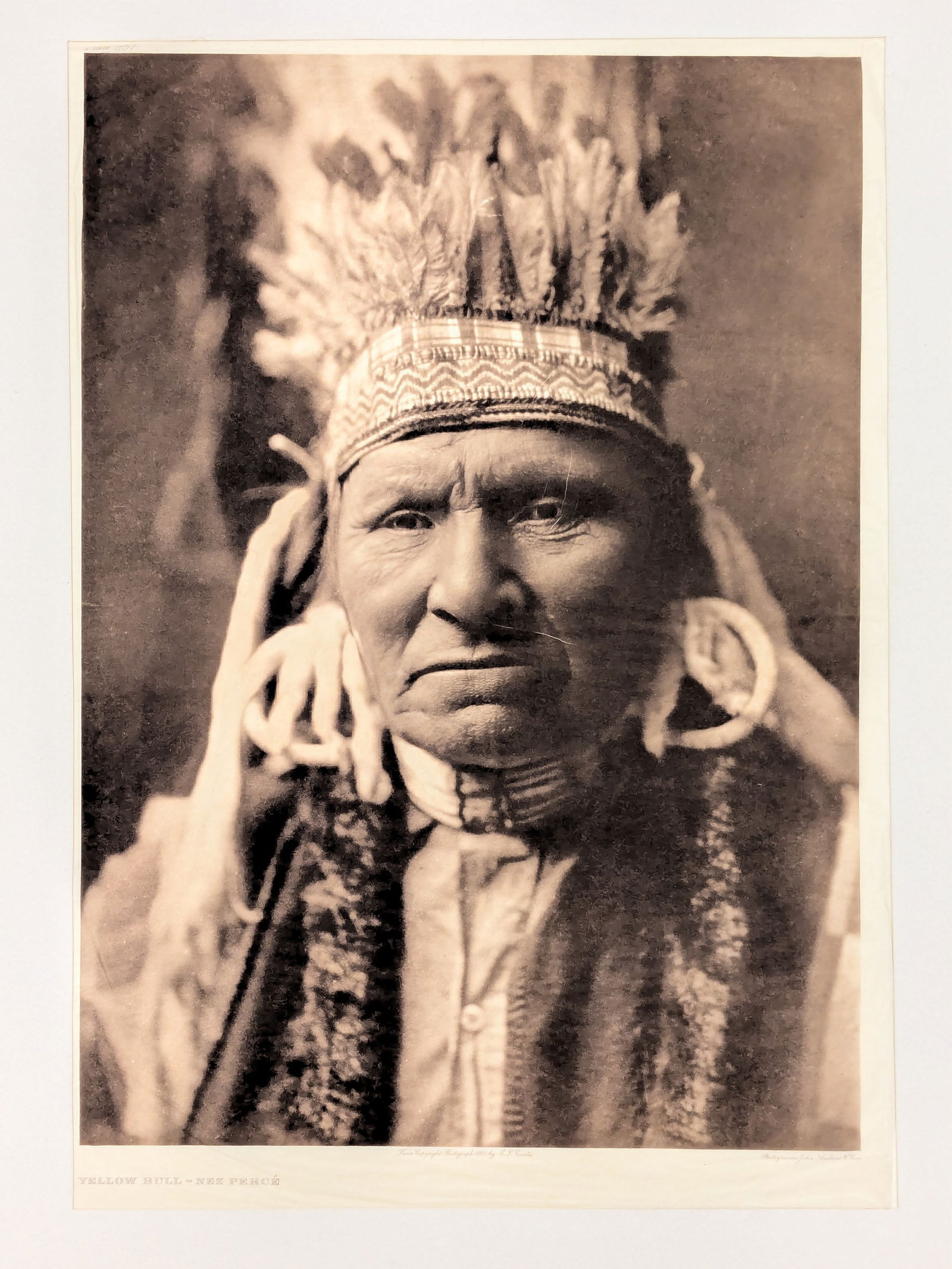 Edward Curtis. "Yellow Bull - Nez Perce". Photogravure on Japanese tissue paper. Plate 257. Some (1 of 12)