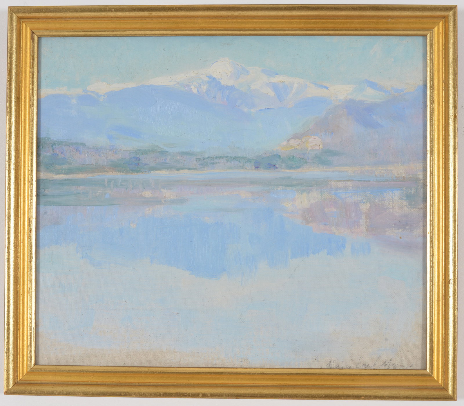 Mary Earl Wood. Early 20th century Western landscape with snowcapped mountains and lake reflections. (1 of 6)