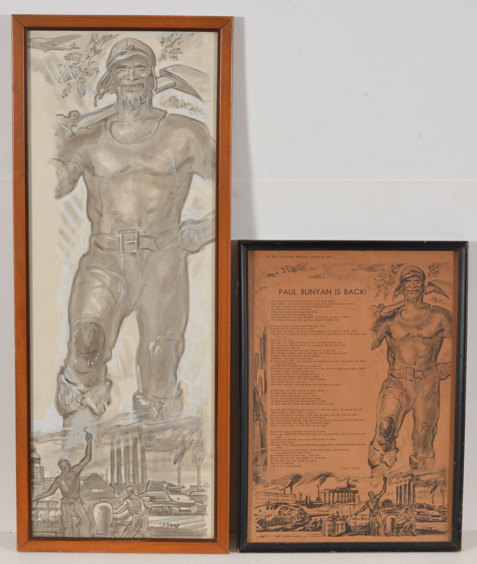 Oscar Edward Cesare, 1885 - 1948, New York / Connecticut. Original mixed media WWII illustration of (1 of 4)