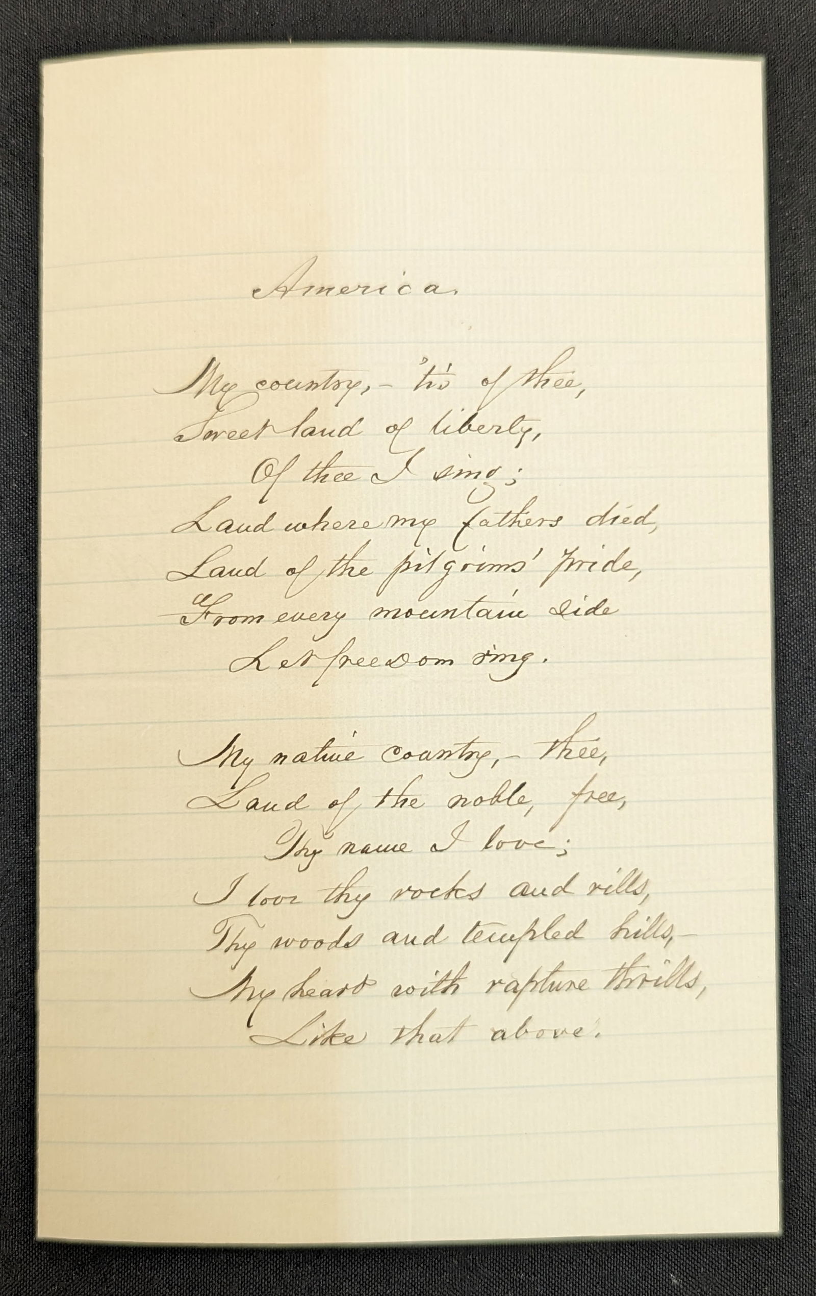 Samuel Francis Smith. "America" (My Country 'Tis of Thee) lyricist. Autograph signed manuscript copy (1 of 6)