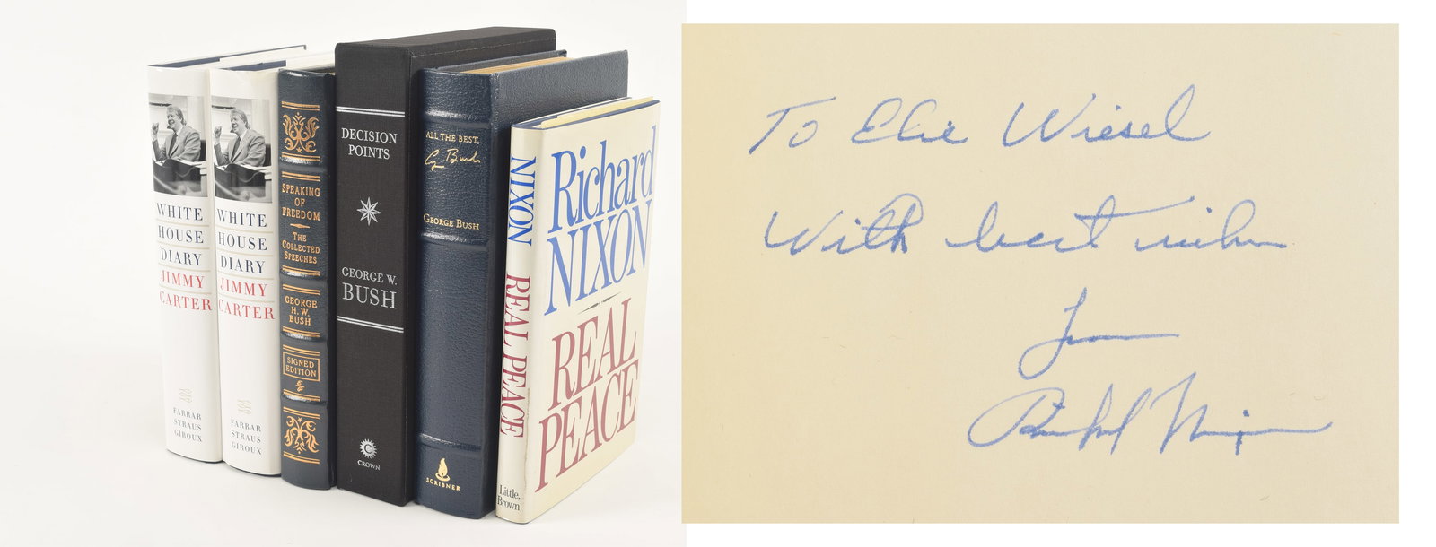 [6] Autographed Presidential books. To include: 1) Real Peace by Richard Nixon. Signed and (1 of 11)