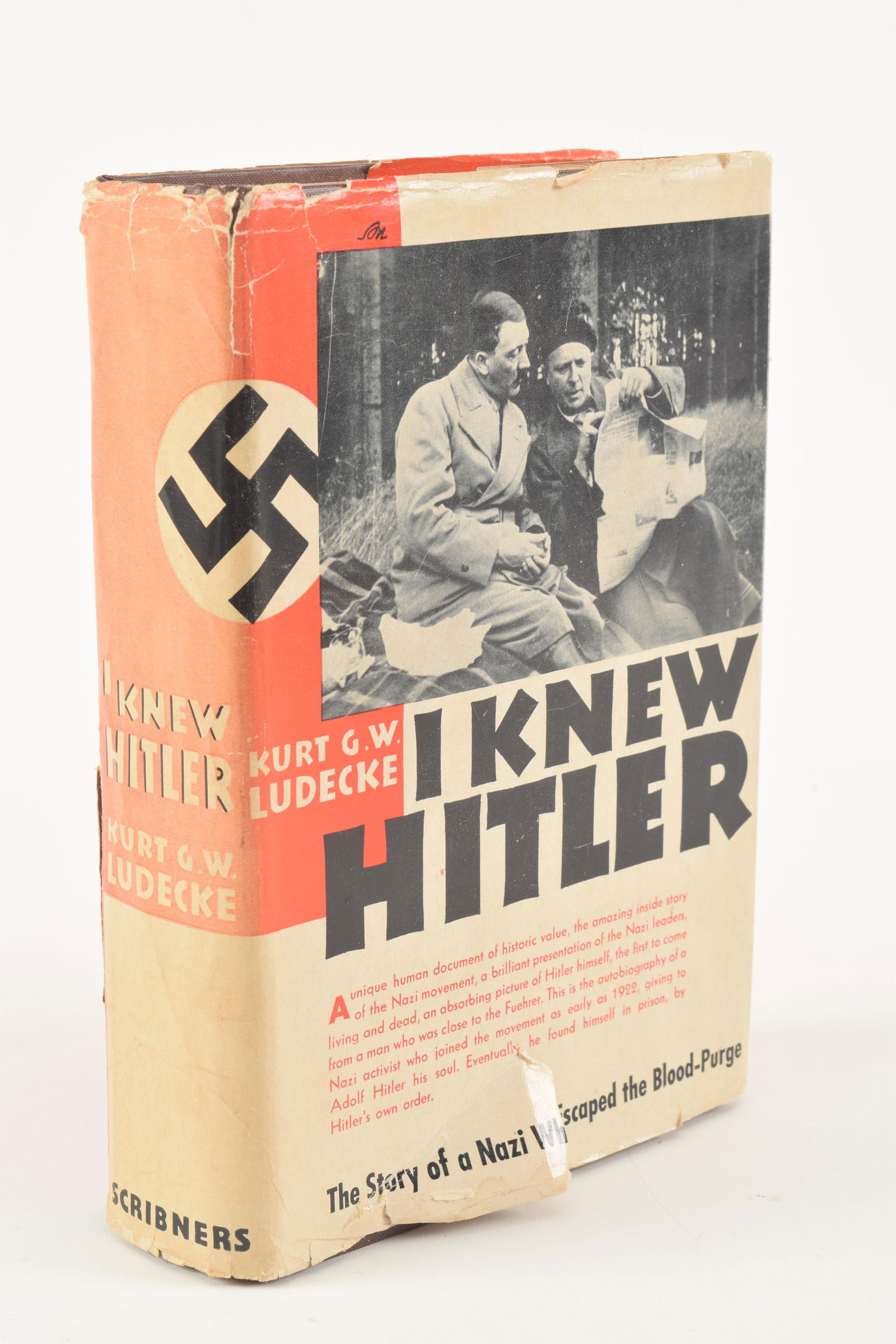 1937 first edition "I Knew Hitler". Kurt G.W. Ludecke. Dust jacket with tears and wear, minor: 1937 first edition "I Knew Hitler". Kurt G.W. Ludecke. Dust jacket with tears and wear, minor losses, fading. Charles Scribner's Sons: New York, 1937. 8.75 x 6in.