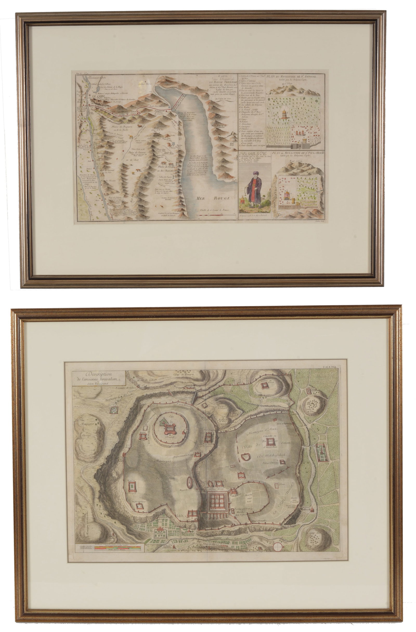 [Jerusalem and Middle East] Lot of 2 antique hand colored maps. 1) Description de l'ancienne (1 of 7)