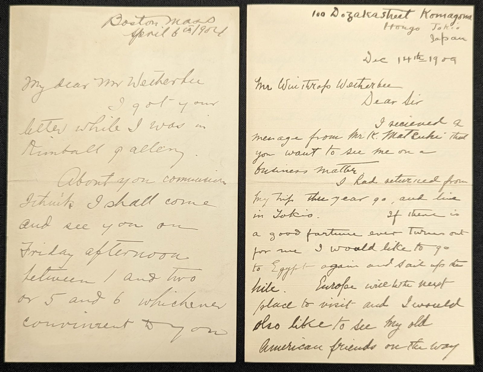 Hiroshi Yoshida. Japanese painter and woodblock printer autograph signed letters to Winthrop (1 of 7)