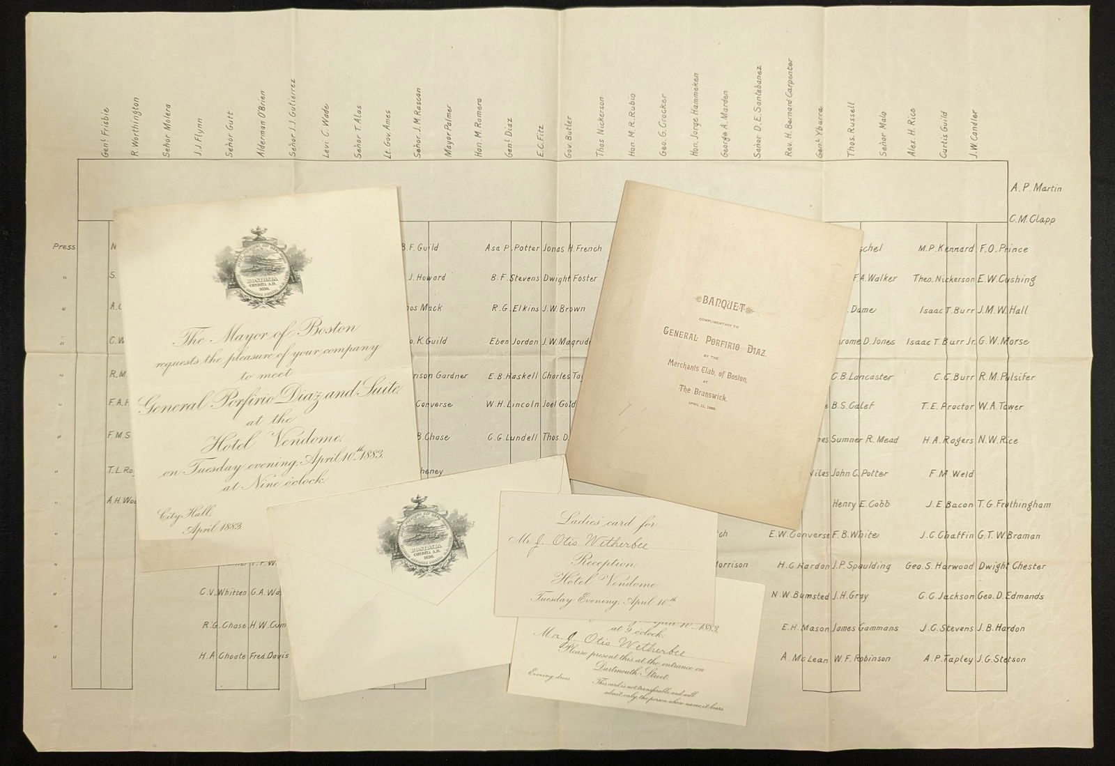 Porfirio Diaz. Mexican President autograph signed banquet menu for the Merchants Club of Boston at (1 of 9)