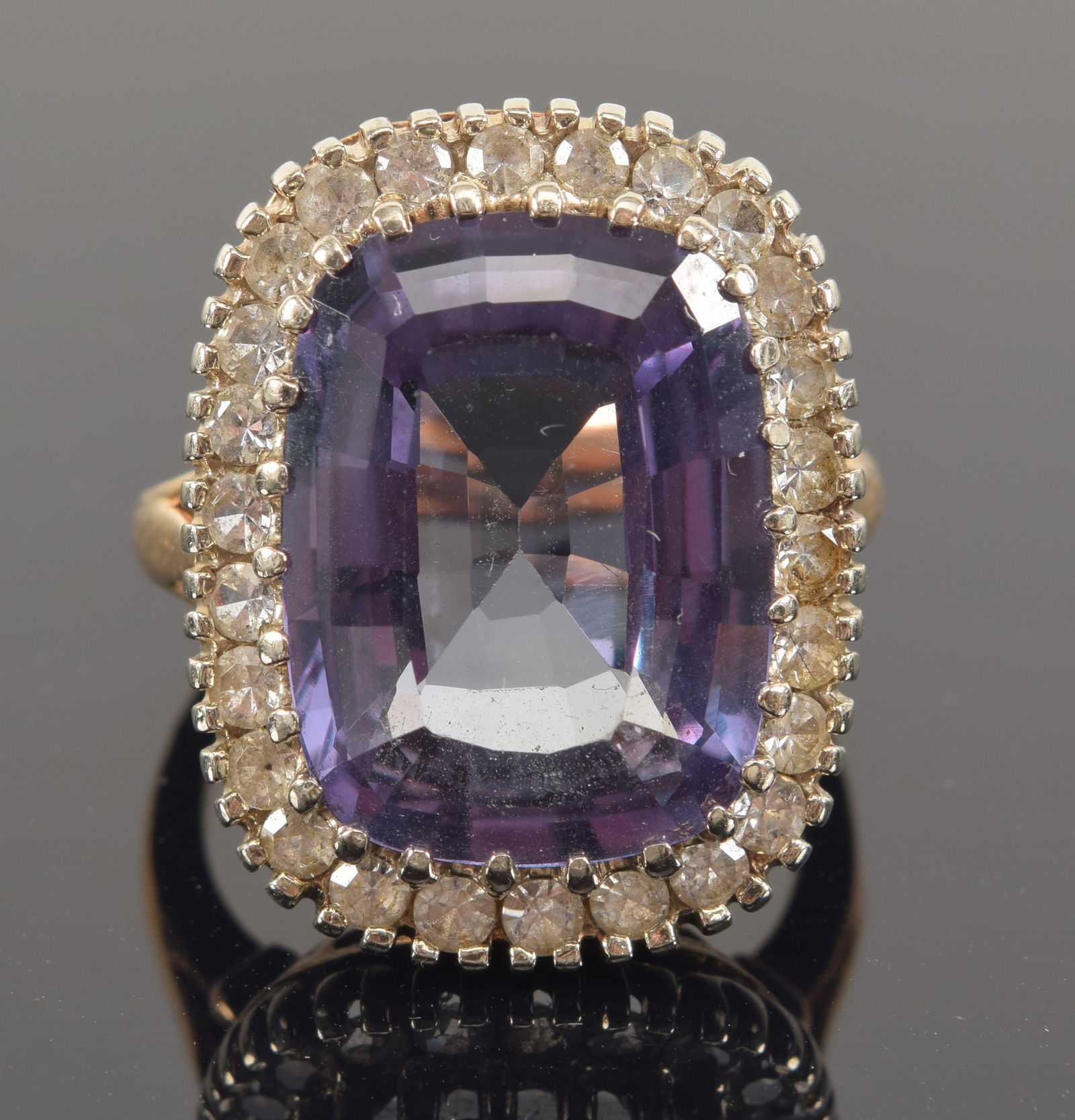 14K gold color-change sapphire and diamond ring. Sapphire measures approximately 12.2 x 16.5mm (1 of 8)