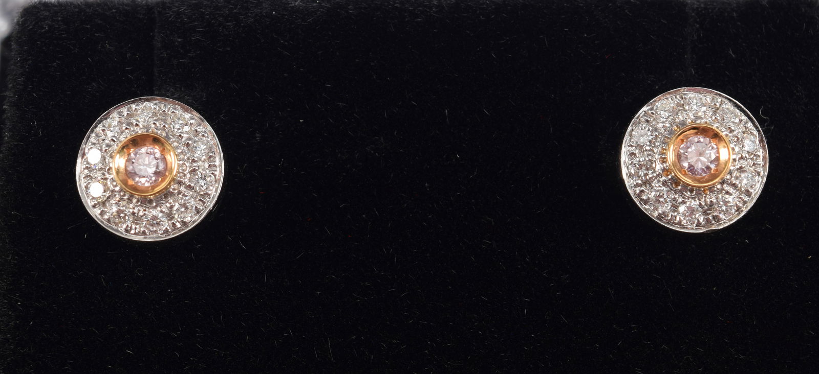 18K White gold pink diamond halo stud earrings. 2.5mm diameter round cut pink diamonds in rose gold (1 of 5)