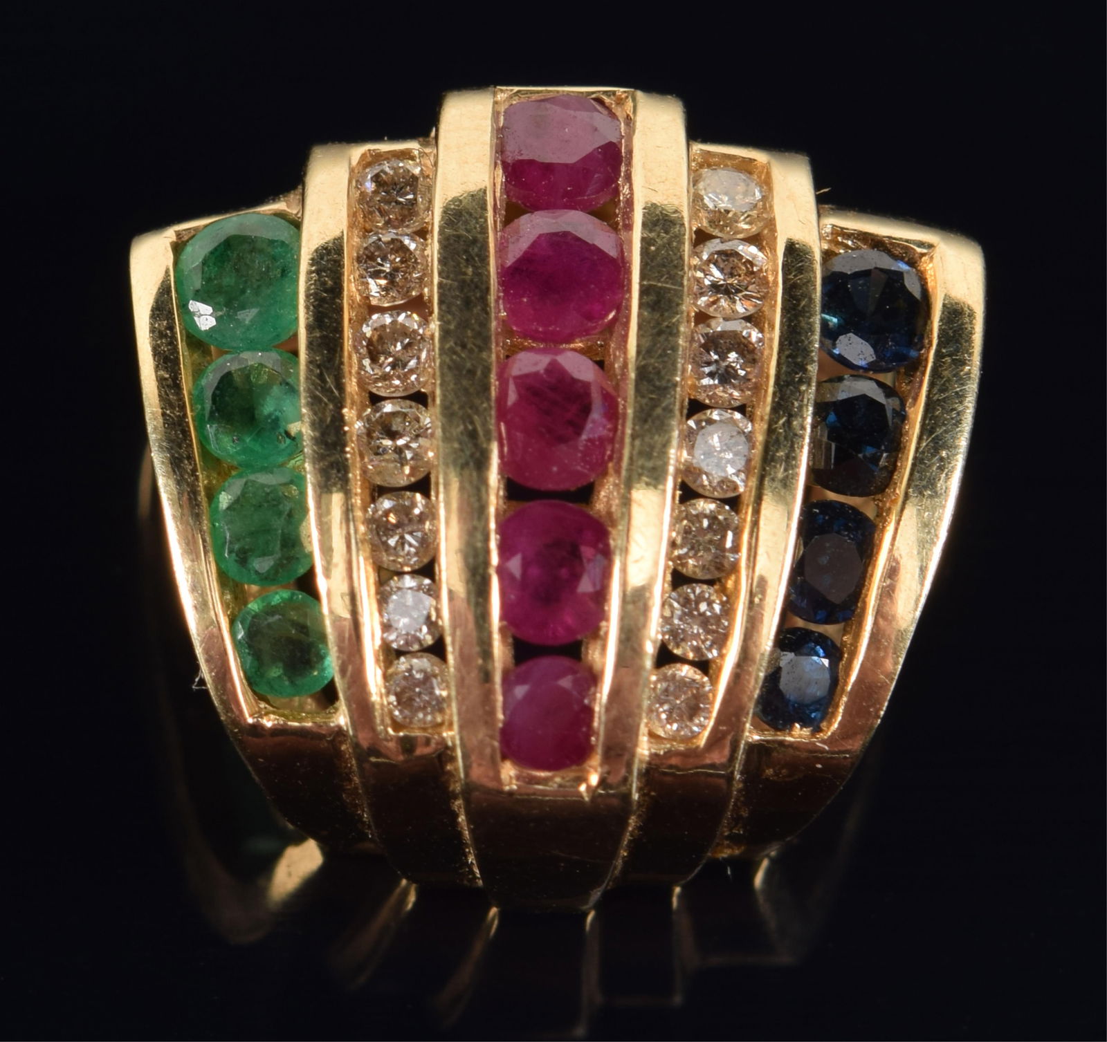14K gold diamond, sapphire, ruby, and emerald mounted slide pendant. Marked 14K with serial number (1 of 3)