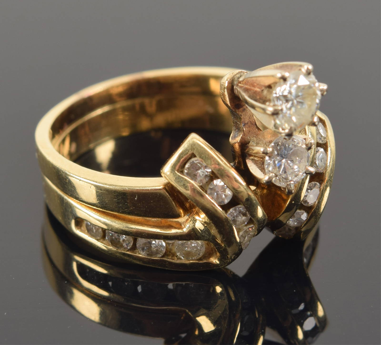 14k Gold Interlocking Diamond Rings. 2 Individual Rings Designed To Be