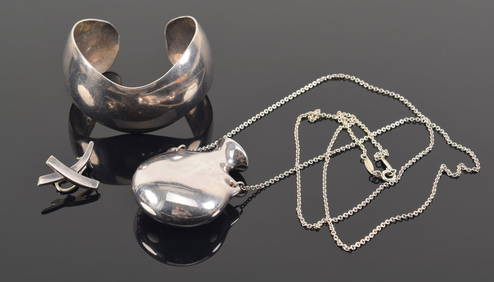 Sterling silver jewelry including Tiffany & Co. 1) Elsa Peretti for Tiffany & Co. flask form pendant (1 of 7)